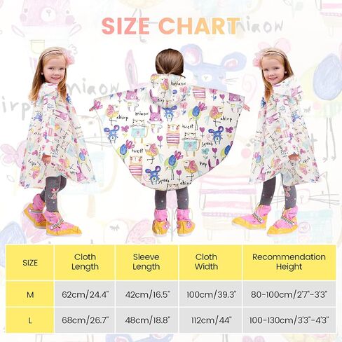 LAMA Kid's Rain Poncho with Hooded, Reusable Waterproof Girl Rain Jacket, Lightweight Boy Girl Cute Rain Poncho for 3-7 Year in Kuwait