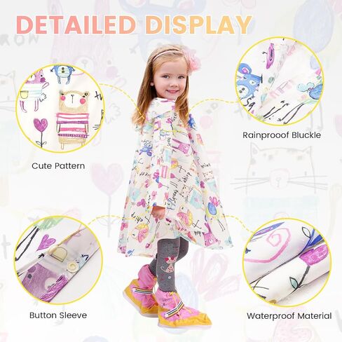 LAMA Kid's Rain Poncho with Hooded, Reusable Waterproof Girl Rain Jacket, Lightweight Boy Girl Cute Rain Poncho for 3-7 Year in Kuwait