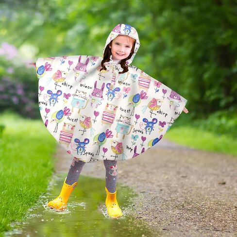 LAMA Kid's Rain Poncho with Hooded, Reusable Waterproof Girl Rain Jacket, Lightweight Boy Girl Cute Rain Poncho for 3-7 Year in Kuwait