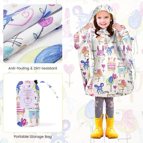 LAMA Kid's Rain Poncho with Hooded, Reusable Waterproof Girl Rain Jacket, Lightweight Boy Girl Cute Rain Poncho for 3-7 Year in Kuwait