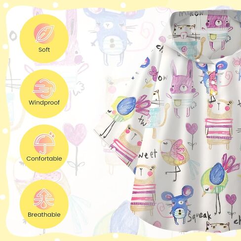 LAMA Kid's Rain Poncho with Hooded, Reusable Waterproof Girl Rain Jacket, Lightweight Boy Girl Cute Rain Poncho for 3-7 Year in Kuwait
