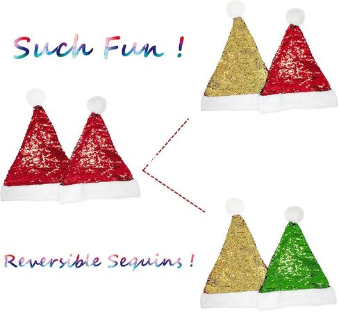 Y-KINZ Luxury Santa Hat for Adults, Women, Men, Teens & Kids-Double-Sided Reversible Sequin Christmas Cap in Red & Green & Gold-Festive Claus Hat for Xmas & New Year Party Supplies-15.75"x11.8"-2 Pack in Saudi Arabia