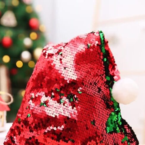 Y-KINZ Luxury Santa Hat for Adults, Women, Men, Teens & Kids-Double-Sided Reversible Sequin Christmas Cap in Red & Green & Gold-Festive Claus Hat for Xmas & New Year Party Supplies-15.75"x11.8"-2 Pack in Saudi Arabia