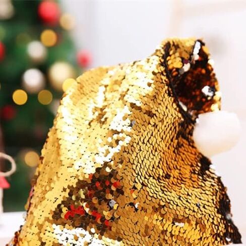 Y-KINZ Luxury Santa Hat for Adults, Women, Men, Teens & Kids-Double-Sided Reversible Sequin Christmas Cap in Red & Green & Gold-Festive Claus Hat for Xmas & New Year Party Supplies-15.75"x11.8"-2 Pack in Saudi Arabia
