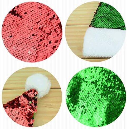 Y-KINZ Luxury Santa Hat for Adults, Women, Men, Teens & Kids-Double-Sided Reversible Sequin Christmas Cap in Red & Green & Gold-Festive Claus Hat for Xmas & New Year Party Supplies-15.75"x11.8"-2 Pack in Saudi Arabia