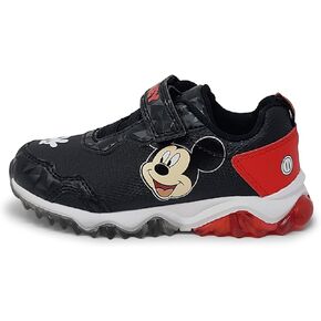 Disney Mickey Mouse Boy's Lighted Athletic Sneaker Light Up Shoes Children W/Adjustable Strap (Toddler, Little Kid), Black/Red in Kuwait
