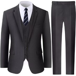 Fashonal Men's 3 Piece Classic Fit Suits Set, One Button Solid Jacket Vest Pants Set with Tie