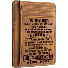 هدايا عيد الحب، التخرج، هدايا عيد ميلاد للابن من الأم، إلى ابني محفظة جلدية محفورة، هدايا للرجال، محافظ جلدية للرجال، هدايا محفظة الجيب الأمامي، محافظ رفيعة الحد الأدنى للرجال in Kuwait