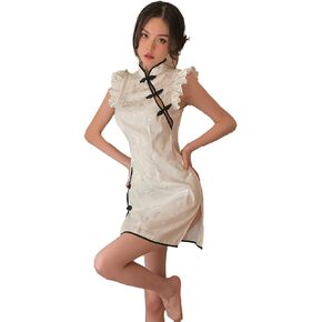 LureZone ملابس داخلية نسائية مثيرة من Cheongsam، فستان نوم قصير برباط من الزهور بيبي دول تشيباو in Kuwait