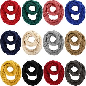 Suhine 12 Pieces Winter Infinity Scarf for Women Knit Warm Scarf Thick Ribbed Loop Scarf for Christmas Holiday Cold Weather, 12 Colors in Kuwait