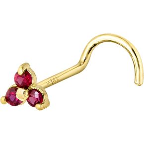 Jewelry Avalanche 22G Solid 14K Gold 3-Stone 0.030ctw Ruby Nose Stud - Nose Bone/L-Shape/Nose Screw Stud Nose Ring - July Birthstone Nose Stud