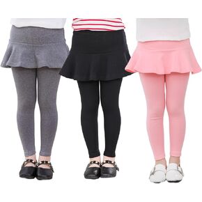 Yknktstc Girls 3 Pack Footless Leggings with Ruffle Skirt Tutu Pants Comfortable Stretchy Cotton Tights for Kids Toddler