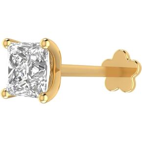 Princess Cut Diamond Nose Stud with 8 mm Internally Threaded 14K Yellow Gold Screw Post also Lip Labret Monroe Ring