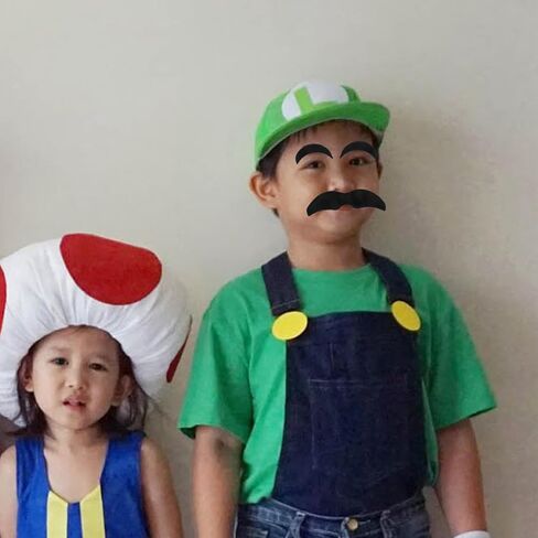 Luhiew Plumber Costume Suit, Red and Green Hat, Costume Props Fake Eyebrows and Mustache in Kuwait