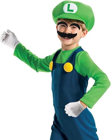 Luhiew Plumber Costume Suit, Red and Green Hat, Costume Props Fake Eyebrows and Mustache in Kuwait