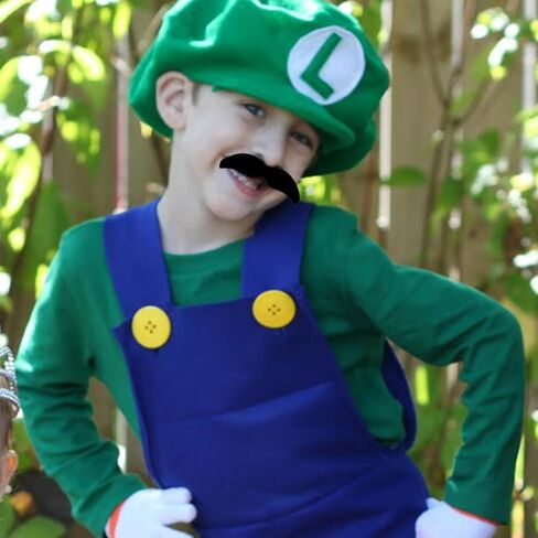 Luhiew Plumber Costume Suit, Red and Green Hat, Costume Props Fake Eyebrows and Mustache in Kuwait
