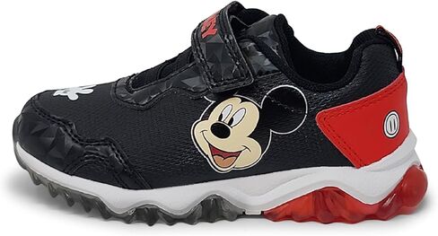 Disney Mickey Mouse Boy's Lighted Athletic Sneaker Light Up Shoes Children W/Adjustable Strap (Toddler, Little Kid), Black/Red in Kuwait