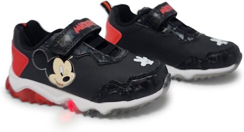 Disney Mickey Mouse Boy's Lighted Athletic Sneaker Light Up Shoes Children W/Adjustable Strap (Toddler, Little Kid), Black/Red in Kuwait