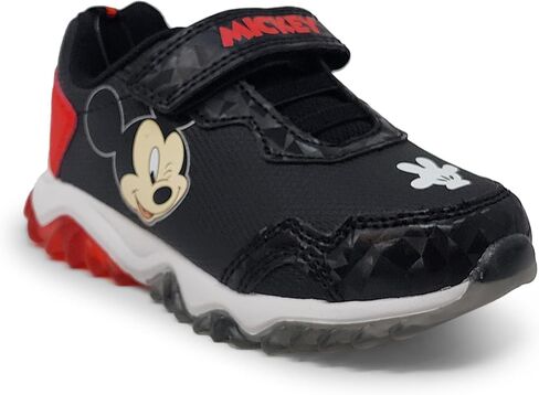 Disney Mickey Mouse Boy's Lighted Athletic Sneaker Light Up Shoes Children W/Adjustable Strap (Toddler, Little Kid), Black/Red in Kuwait