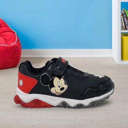 Disney Mickey Mouse Boy's Lighted Athletic Sneaker Light Up Shoes Children W/Adjustable Strap (Toddler, Little Kid), Black/Red in Kuwait