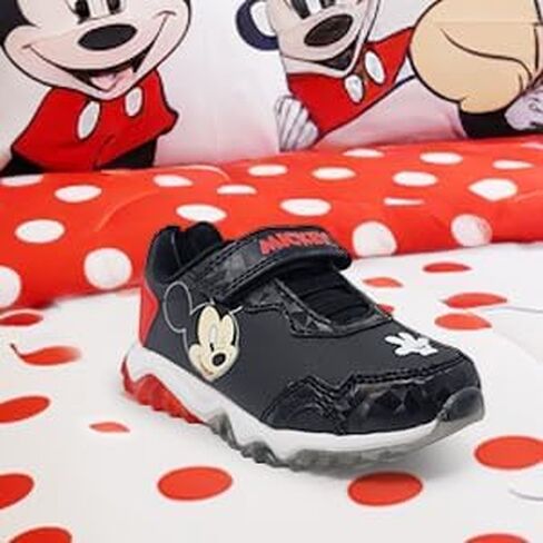 Disney Mickey Mouse Boy's Lighted Athletic Sneaker Light Up Shoes Children W/Adjustable Strap (Toddler, Little Kid), Black/Red in Kuwait