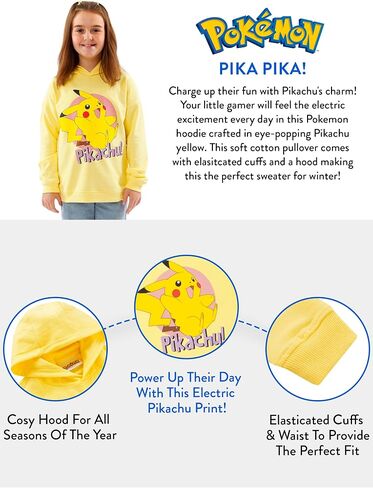 Pokemon Girls Hoodie | Pikachu Hoodie | Girls Yellow Hoodie | Ages 5 To 12 Years in Saudi Arabia