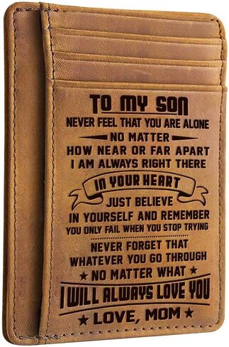 هدايا عيد الحب، التخرج، هدايا عيد ميلاد للابن من الأم، إلى ابني محفظة جلدية محفورة، هدايا للرجال، محافظ جلدية للرجال، هدايا محفظة الجيب الأمامي، محافظ رفيعة الحد الأدنى للرجال in Kuwait