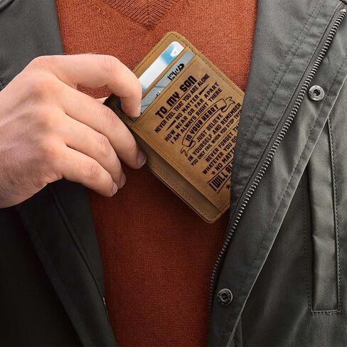 هدايا عيد الحب، التخرج، هدايا عيد ميلاد للابن من الأم، إلى ابني محفظة جلدية محفورة، هدايا للرجال، محافظ جلدية للرجال، هدايا محفظة الجيب الأمامي، محافظ رفيعة الحد الأدنى للرجال in Kuwait