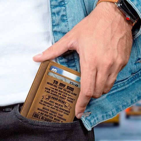 هدايا عيد الحب، التخرج، هدايا عيد ميلاد للابن من الأم، إلى ابني محفظة جلدية محفورة، هدايا للرجال، محافظ جلدية للرجال، هدايا محفظة الجيب الأمامي، محافظ رفيعة الحد الأدنى للرجال in Kuwait