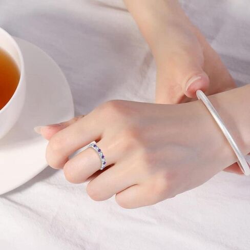 CARICY 925 Sterling Silver Eternity Ring Cubic Zirconia Stackable Birthstone Ring for Women Wedding Engagement Rings in Kuwait