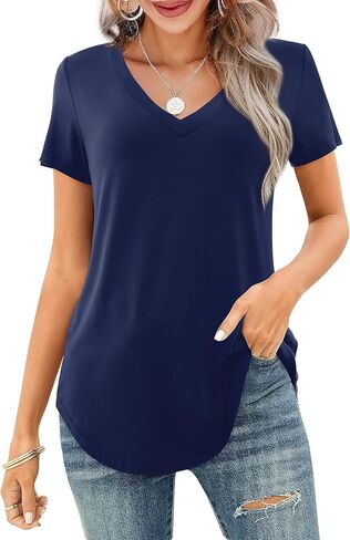 Loiszm Womens Tops Shirts Summer Casual V Neck Short Sleeve T-Shirts in Kuwait