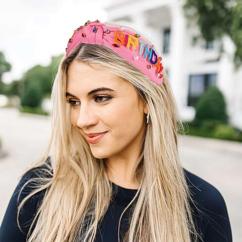Birthday Headband for Women Beaded It’s My Birthday Knotted Headband Embellished Rhinestone Crystal Top Knot Headband Birthday Crown Hair Accessories Party Decorations Gifts (Birthday Queen 1) in Saudi Arabia