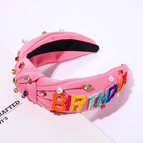 Birthday Headband for Women Beaded It’s My Birthday Knotted Headband Embellished Rhinestone Crystal Top Knot Headband Birthday Crown Hair Accessories Party Decorations Gifts (Birthday Queen 1) in Saudi Arabia
