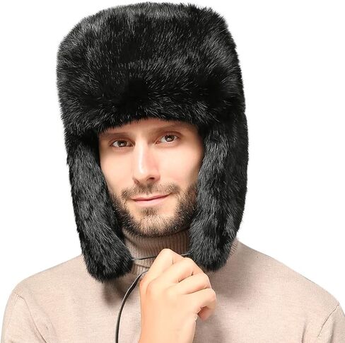 PENINSULA الحب فو الفراء الصياد قبعة الشتاء الروسية Ushanka قبعة سميكة الدافئة قبعة الصيد إيرفلاب الصوف جندي قبعة للرجال in Kuwait