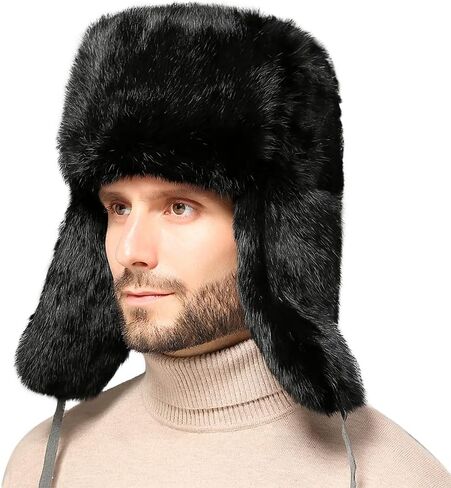 PENINSULA الحب فو الفراء الصياد قبعة الشتاء الروسية Ushanka قبعة سميكة الدافئة قبعة الصيد إيرفلاب الصوف جندي قبعة للرجال in Kuwait