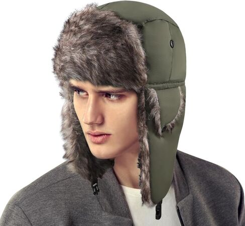 الصياد قبعة دافئة الروسية جندي قبعة للجنسين فو الفراء الشتاء الصياد قبعة الصيد يندبروف تزلج جندي قبعة قبعة دافئة in Kuwait