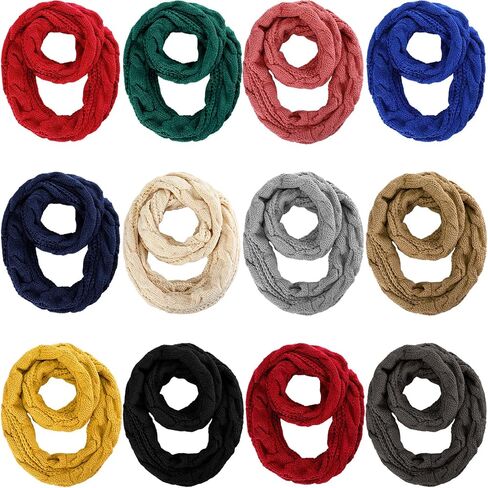 Suhine 12 Pieces Winter Infinity Scarf for Women Knit Warm Scarf Thick Ribbed Loop Scarf for Christmas Holiday Cold Weather, 12 Colors in Kuwait
