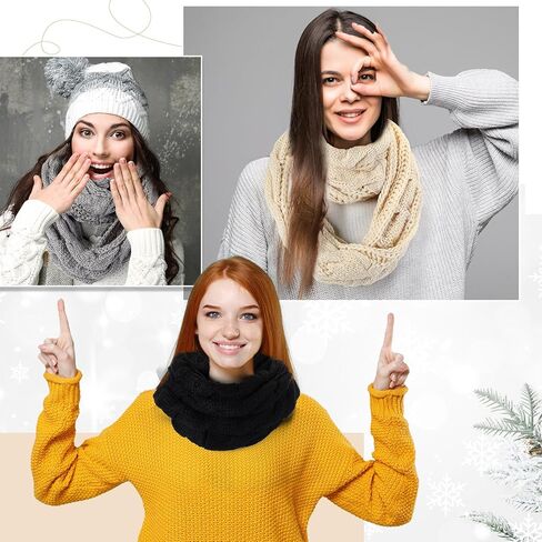 Suhine 12 Pieces Winter Infinity Scarf for Women Knit Warm Scarf Thick Ribbed Loop Scarf for Christmas Holiday Cold Weather, 12 Colors in Kuwait