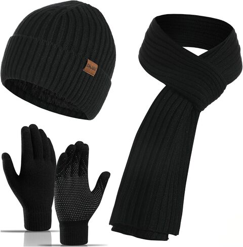 Yvechus 3 Pcs Winter Knit Beanie Hat Scarf and Touch Screen Gloves Set Fleece Lined for Men Women in Saudi Arabia