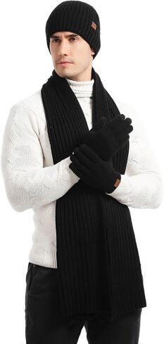 Yvechus 3 Pcs Winter Knit Beanie Hat Scarf and Touch Screen Gloves Set Fleece Lined for Men Women in Saudi Arabia