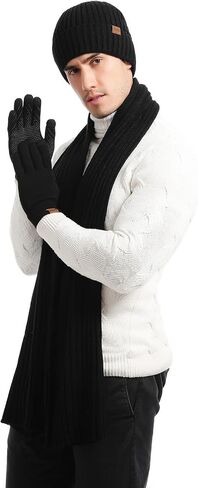 Yvechus 3 Pcs Winter Knit Beanie Hat Scarf and Touch Screen Gloves Set Fleece Lined for Men Women in Saudi Arabia