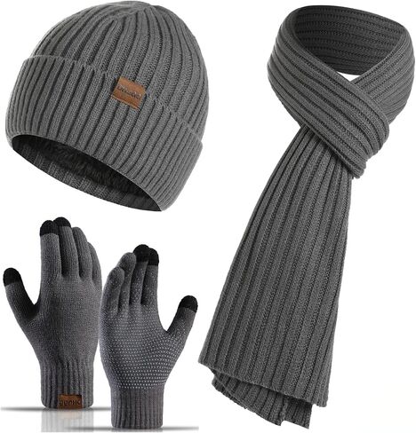 Yvechus 3 Pcs Winter Knit Beanie Hat Scarf and Touch Screen Gloves Set Fleece Lined for Men Women in Saudi Arabia