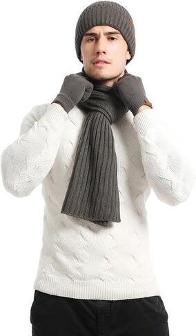 Yvechus 3 Pcs Winter Knit Beanie Hat Scarf and Touch Screen Gloves Set Fleece Lined for Men Women in Saudi Arabia