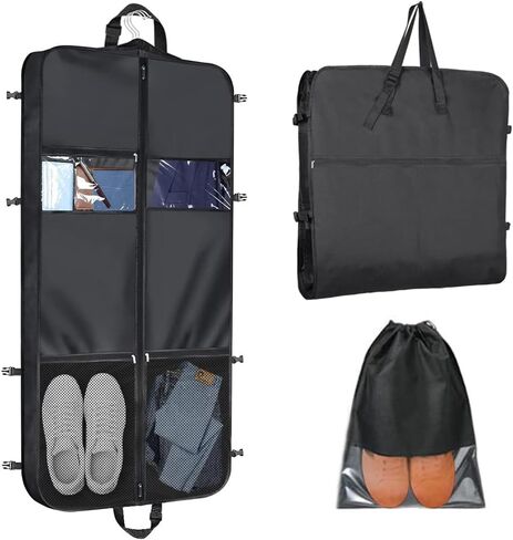 حقيبة ملابس شديدة التحمل مقاس 50 بوصة للبدلة مع 4 جيوب وحقيبة أحذية واحدة، حقائب ملابس أكسفورد متينة لتعليق الملابس للسفر والتخزين، حقيبة سفر مضادة للماء مع أبازيم ومقبض قابل للتعديل in Kuwait