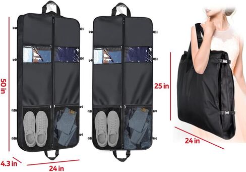 حقيبة ملابس شديدة التحمل مقاس 50 بوصة للبدلة مع 4 جيوب وحقيبة أحذية واحدة، حقائب ملابس أكسفورد متينة لتعليق الملابس للسفر والتخزين، حقيبة سفر مضادة للماء مع أبازيم ومقبض قابل للتعديل in Kuwait