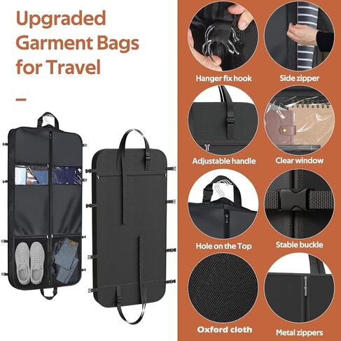 حقيبة ملابس شديدة التحمل مقاس 50 بوصة للبدلة مع 4 جيوب وحقيبة أحذية واحدة، حقائب ملابس أكسفورد متينة لتعليق الملابس للسفر والتخزين، حقيبة سفر مضادة للماء مع أبازيم ومقبض قابل للتعديل in Kuwait