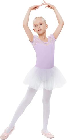 LIONJIE Girls Ballet Leotards Tutu Dance Dress Short Puff Sleeve Sweetheart Dancewear Ballerina 3-12Y in Saudi Arabia