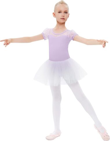 LIONJIE Girls Ballet Leotards Tutu Dance Dress Short Puff Sleeve Sweetheart Dancewear Ballerina 3-12Y in Saudi Arabia