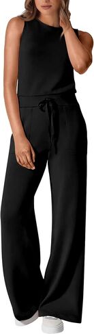 PRETTYGARDEN Womens Jumpsuits Summer Casual One Piece Outfits Sleeveless Wide Leg Long Pants Rompers in Saudi Arabia