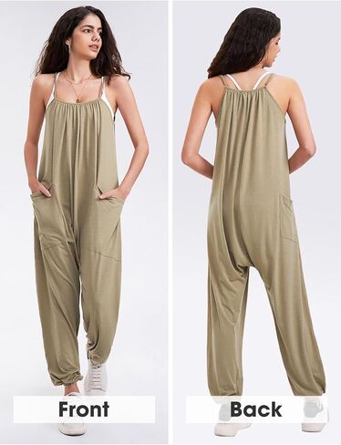 Byinns حريمي 2024 بدون أكمام حللا كاجوال قابلة للتعديل حزام سباغيتي فضفاض طويل سروال قصير مع جيوب in Kuwait